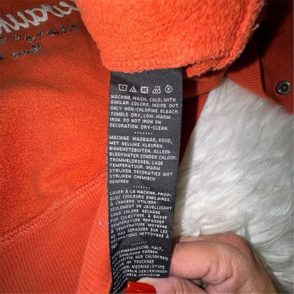 Harley Davidson Women's XL Orange Hooded Varsity Jacket Snap Closure Bikercore - Picture 13 of 14